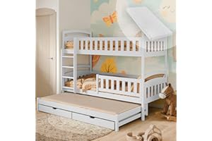 KIDS COLLECTIVE Letto a soppalco 90x200 letto per ragazzi letto a castello per 3 bambini con 2 cassetti letto per bambini trasformabile in 3 letti singoli | da 4 a 18 anni | incl. reti a doghe e 3 materassi | bianco