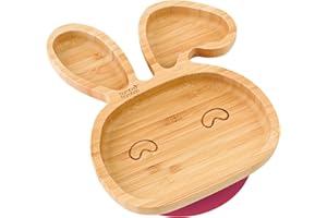 bamboo bamboo® Hase Baby Saugnapf-Teller, Standfeste Saug-Fütter-Teller, aus naturbelassenem Bambus
