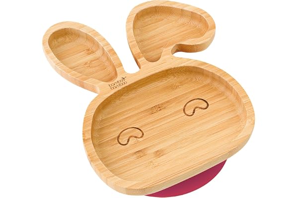 Ventouse en bambou pour bébés - Ventouse pour nourrissons, non toxique, en bambou naturel qui reste frais au toucher pour le sevrage du bébé. (lapin-cerise)