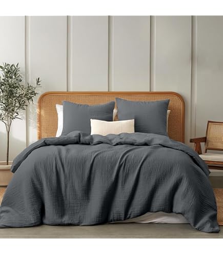 YASMENG Dubbel Muslin beddengoed, 220 x 240 cm, lichtbeige wit, 3-delig met ritssluiting en 2 kussenslopen 80 x 80, 100% katoen, ademend, behaaglijk, 1 set
