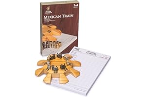 Yellow Mountain Imports Mexican Train Dominoes Accessory Set (5.8-Inch Wooden Hub Centerpiece, Die-Cast Metal Train Markers, and 60-Sheet Scorepad)
