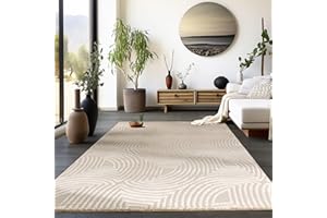 HomebyHome Dywan z krótkim włosiem, beżowy, 3D, styl skandynawski, nowoczesny, 240 x 340 cm, dywan kuchenny w stylu boho, nadaje się do prania, miękki dywan do salonu