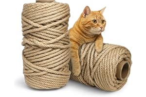JUKIBOLE Corde en sisal pour griffer Poteau 6 mm (50 mètres) Corde de marteau naturelle réutilisable Convient pour la décoration de jardin Arbre à chat Accessoires pour chats Moulin à chat Jouet en argile