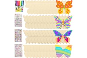 Giugio 40 Stück Schmetterling Holz Bastelset, Schmetterlinge Deko, Schmetterlinge Holz Kindergeburtstag Basteln Schmetterling Deko, DIY Handwerk mit 12 Aquarellstiften + 3 Diamantaufklebern