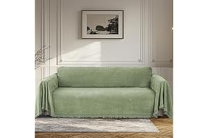 BellaHills Wasserdicht Chenille Sofa Überzug 1/2/3 Sitzer, Waschbar Weiche Couch Überzug Sofa Bezug für Wohnzimmer, Sofaüberwürfe L Form Möbelschutz für Hund Katze (Grün, 180x300cm)