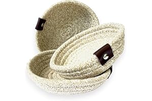 ASTER HOME Set di 6 Cestini in Cotone Naturale al 100% - Eleganza e Funzionalità - Set di 6 Cestini disponibili in due Colori e Finitura in Pelle Marrone (Marrone)