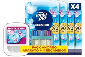 FEBREZE Ambipur 3VOLUTION Ambientador Casa, Aparato Electrico + 4 recambios Aroma Frescor Primavera 80 ml, 3 Fragancias Que Se Alternan Para Combatir Los Olores