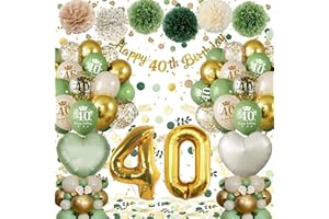 ALMAXI Globos 40 Cumpleaños, 40 Años Decoracion Cumpleaños Verdes Oro, 40 Años Globos Decoración Cumpleaños, Decoracion Fiesta 40 Cumpleaños, Guirnalda y Globos para Hombres Mujeres 40 Años Decoracione
