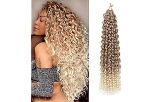 FANLUTYIN 8 Packs GoGo Curl Crochet Hair 18 Inch Long Curly Crochet Hair for Women Beach Curl Water Wave Deep Twist Crochet Braids Synthetic Braiding Hair Extensions (T27/613#, 18 Inch(pack of 8))