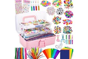 Gutenguy Bastelset Kinder, 3000+Pcs Bastelkoffer Bastelbedarf Material Set, Große Bastelbox Geschenke für Mädchen Jungen3 4 5 6 7 8 9 10 11 12 Jahre-Hellrosa