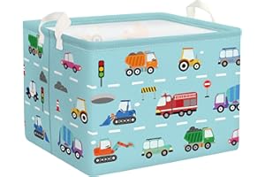 HUUMONSS Cartoon Cars Storage Basket for Parents Organizing Kids Toys Clothes Large Boys Gift Toy Box Bin Laundry Hamper for Bathroom Shower,Fire Engine,36L