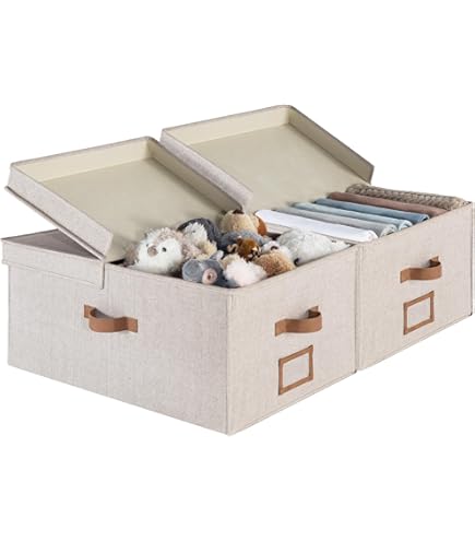 Yawinhe Opvouwbare Opbergdozen met Handgrepen, Opbergdoos Stof, Wasbaar, Open Stoffen Doos, voor Slaapkamer, Kleding Opbergen, 38x25x21cm, 3-pack, Wit