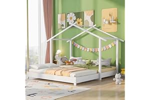 MOIMHEAR Hausbett 90/180 x 190cm Holz Kinderbett für Jungen & Mädchen Massivholz Kinder Bett umbaubar Bodenbett mit Lattenrost, Weiß