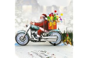 Hierein Carte de Noel, Père Noël et Moto Carte Noel Pop Up avec Enveloppe, 2025 3D Christmas Card, Cadeau de Noël pour Homme, Père, Mari, Garçon, Fils, Ami et Famille