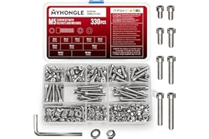 MYHONGLE 330 Pcs M5 Nuts and Bolts Set, Hex Socket Head Cap Screws Bolts and Nuts Set, Assorted Bolt and Nut Set with Washers, Stainless Steel Machine Screws Assortment Kit for Repair Fastener (M5-330)