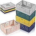Lighterday 5pcs Collapsible Crates Storage Boxes,Plastic Stackable Storage Baskets,Foldable Basket Storage Organiser Box for Office Bedroom Kitchen Drawer Bathroom Toy.