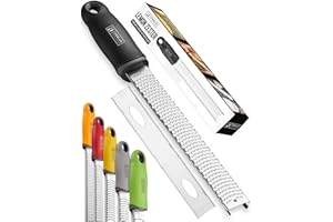 Orblue Grattugia per grattugia per limone e formaggio, grattugia da cucina per parmigiano, cioccolato, frutta, verdura, zenzero, aglio, noce moscata, lame in acciaio inox con coperchio protettivo,