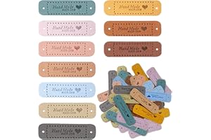 ‎VEUWOLM 60 Stück Handmade Label, Handgefertigte Lederetiketten Etikett aus Wildleder mit Löchern Verschönerung Stricken für DIY Jeans Taschen Hut Handwerk Stricken Häkeln (10 Farben)