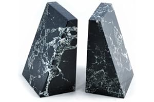 BRITISH FOSSILS Himalayan Marble Bookends (Black Marble Wedge Bookends)
