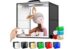 VAYOTOY Boîte à Lumière pour Studio Photo Box,Boîte de Studio Photobooth avec 120 Lumières LED Dimmables, 3000K-5600K, 6 Fonds de Couleur pour la Macrophotographie. (40x40x40 CM)