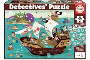 Educa - Detectives' puzzle. Nave Pirata. Puzzle Bambini 50 pezzi. Monta il puzzle e trova i 30 ojjetti persi. Raccomandato da 4 5 6 anni (18896)