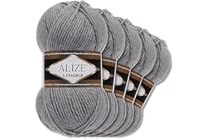 WOHNKULT Alize 5 x 100 g Lanagold Wolle | 53 Auswahl | Stricken Häkeln Wolle (21 | Grau Melange)
