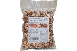 MANDORLE MELI Mix Frutta Secca Sgusciata Siciliana - Mandorle Tostate, Mandorle Tostate Pelate, Nocciole Tostate e Noci - Fonte di Vitamine e Fibre Senza Glutine (500g)