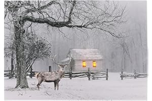 Spetebo LED Bild beleuchtet - Hirsch / 40 x 30 cm - Wandbild Leuchtbild Winterlandschaft auf Leinwand
