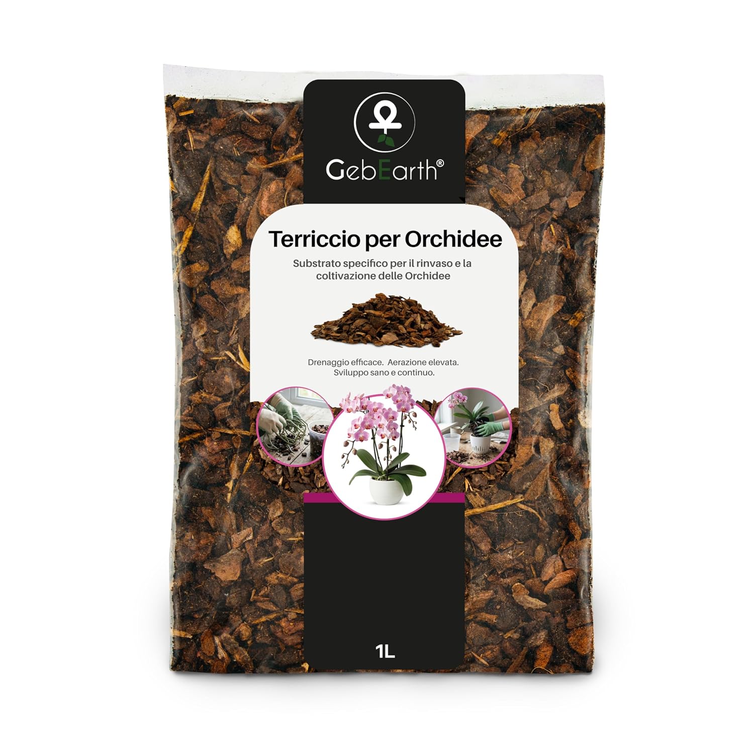 GebEarth® - Terriccio per Orchidee, Substrato per Orchidee da 1 Litro【 Terriccio Professionale per tutte le Orchidee 】