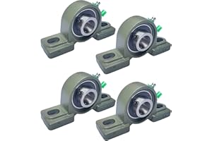 Tonmp 4 Pack UCP204-12 Pillow Block Mounted Ball Bearing - 3/4" Bore - Solid Cast Iron Base - Self Aligning