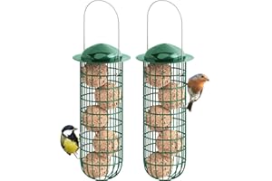 iBorn Metal Bird Feeders for Fat Ball Bird Feeders For Wild Birds Set of 2 Energy Fat Ball Holder Hanging Green Color Finish