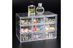SUPAWAY Acryl Desktop Aufbewahrung Mini Organizer mit 9 Schubladen Klare Desktop Handwerk Schublade Schrank Stapelbare Desktop Aufbewahrungsbox für Kosmetik Schmuck Schreibwaren (18x10x12cm)