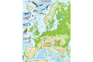 Larsen Puzzle Europe Map, Ages 7+, Topographic Jigsaw, Educational Geography Puzzle, Contour & Figure Pieces, 87-Piece Tray & Frame, English Edition, Gift for Kids & Classroom