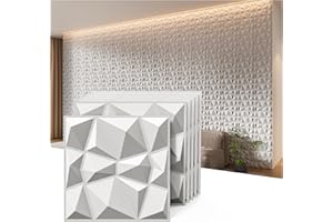 INMOZATA 12 Stück 3D Wandpaneele PVC-Diamant Wall Panels Deko Wandverkleidung Innen 30cm x 30cm PVC-Diamant Wandplatten (3qm) für TV Hintergrund, Schlafzimmer, Spielzimmer(Z2-Weiß)
