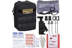 GRULLIN Kit de traumatologie Molle IFAK, Trousse de Premiers Soins Tactique, EMT d'urgence pour la Chasse au Camp de Kayak d'aventure de Voyage en Voiture, Kit de contrôle de saignement