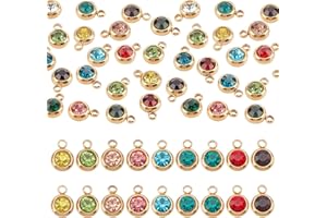 UNICRAFTALE Environ 30 pcs 5 Couleurs Plat Rond Strass Pendentifs en Acier Inoxydable Liant Charme Couleur Mixte à Facettes Bijoux Charmes pour la Fabrication de Bijoux