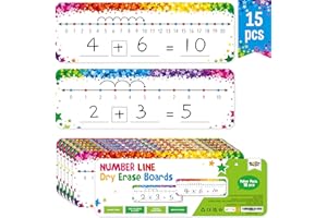 SPRITEGRU 15 PCS Number Line Dry Erase Boards, Writable and Erasable Double Sided Board-0-10 on One Side & 0-20 on Other Side Math White Board for Kids, Students, Classroom and Home (12” x 4”, Colorful Stars)