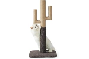 LE SURE Lesure Kratzstamm für Katzen - 80cm Kratzbaum in Kaktusform, Kratzsäule für Katzen mit Plattform aus strapazierfähiger Teppichstoff, Stabiler Kratzpfosten für Katzen, Braun