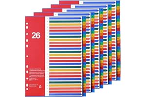 Srvnpioy 26-teilig A4 Register, 5 Stück, A-Z Register A4 Trennblätter aus PP, mehrfarbig Ordner Register für Schule, Büro