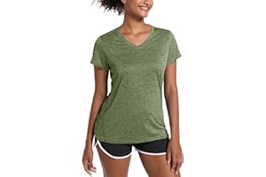 MAGCOMSEN Women's Sports Shirts Short Sleeve Breathable Jogging Shirts V-Neck Polyester Training Shirt Summer T-Shirt Lightweight Fitness Shirt for Yoga
