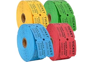 Wonninek 4 rouleaux de billets Double Raffle 4000 pièces Billets numérotés pour loterie pour fête, événement, récompense de prix, collecte de fonds, carnaval