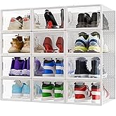 CM HOME 12 Cajas Zapatos Transparentes Apilables con Apertura Frontal y Antivuelco, Organizador de Zapatos Plástico hasta Tal
