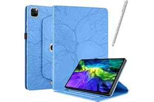 Netany Funda para iPad Pro (11 Pulgada, 2022/2021 / 2020 Model) con lápiz Capacitivo, Piel sintética con Tapa función Atril Soporte para lápiz Árbol de La Vida Funda [Auto-Reposo/Activación] - Azul