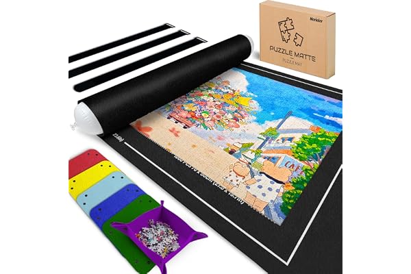 Nariolar Tapis puzzle avec 6 plateaux de tri en feutre colorés - Tapis pour jusqu'à 1500 pièces, accessoire pratique pour le rangement et le transport