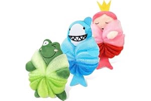 PHOGARY Duschschwamm Körper Kinder 3 Stück, Niedliche Badeschwämme für den Körper, Tier Luffa Schwamm Mesh zum Baden, Körperschrubber Dusch Schwamm Spaßiges Loofah für Kinder A