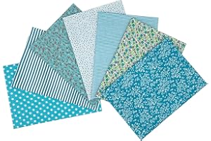 Jukway 7 Stück Baumwollstoff 50 x 50 cm Quadrate Patchwork Stoffe zum Nähen Quilten DIY Dekoration Basteln Handwerken, Reine Baumwolle Stoff Bedruckte Verschiedene Muster Stoffpakete (Mintblau)