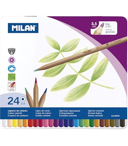 MILAN Set 36 Lápices Acuarelables Mina Gruesa 3.5mm + Pincel Y Estuche Metálico - Ideal Para Arte Y Dibujo