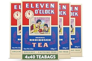Eleven O'Clock Original Rooibos Tea Bags, 4 x 40 (160 Teabags), Organic, Caffeine-Free, Redbush Tea Bag, Rooibosch, Red Bush Teabags