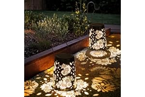 Ketom 2 Pezzi Lanterna Solare da Esterno, IP65 Impermeabile Lampada Solare da Giardino, Appendere/In Piedi, LED Retro Illuminazione per Balcone Terrazza Festa Decorazione, Motivo Girasole, Nero