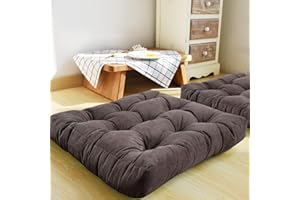 HIGOGOGO Large Floor Cushion, Square Tufted Seat Pillow Thicken Corduroy Meditation Pillow Tatami Yoga Cushion for Living Room Balcony Office Outdoor Garden(Dark Gray,55x55cm)